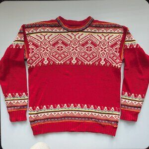 O'Hanlon Mills Nordic Fair Isle Red/White Sweater Dale Of Norway style Mens Sm